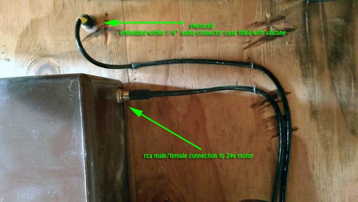 Arduino Chicken Coop Door Installed Interior Close Up Connections